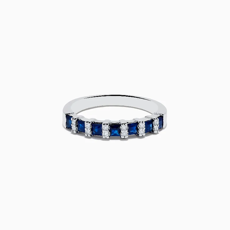 Wedding Rings With Sapphire Engraving-Royale Bleu 14K White Gold Sapphire and Diamond Ring, 0.95 TCW