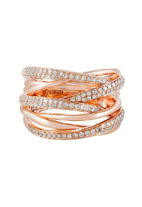 Wedding Rings With Heart Cut Diamonds-Pave Rose 14K Rose Gold Diamond Cross Over Ring, 0.53 TCW