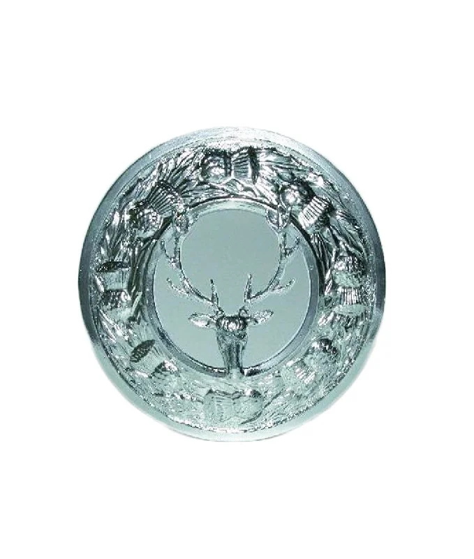 Brooch for Evening Outfits-Stag Thistle Design Plaid Brooch - Chrome Finish