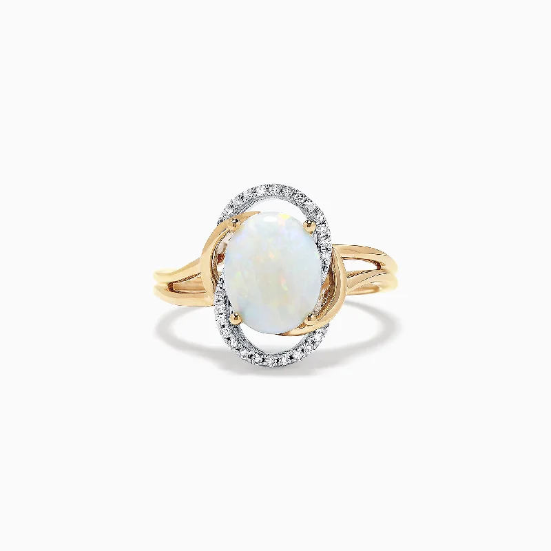 Custom Wedding Rings For Women With Gemstones-Aurora 14K Two Tone Gold Opal and Diamond Ring, 1.49 TCW