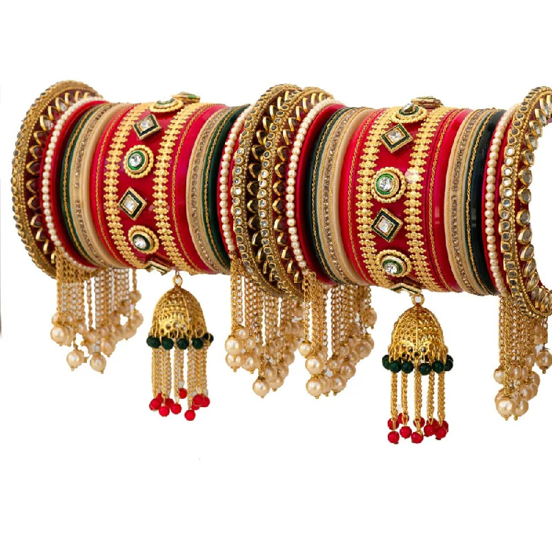 Adjustable Bangles For All Sizes-Akruti Collection Gold Plated Austrian Stone And Pearls Bangle Set