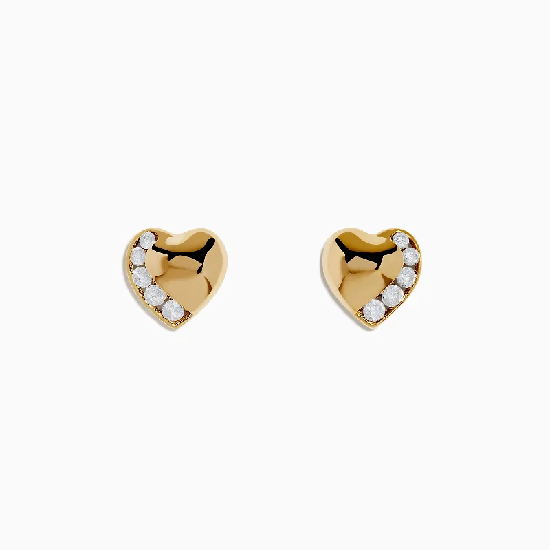 Layered Necklaces For Stylish Look -Clear Hoop Earrings-D'Oro 14K Yellow Gold Diamond Heart Stud Earrings