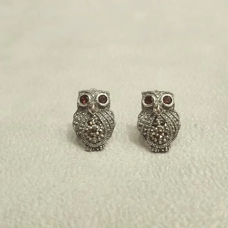 Heart Necklaces For Lovers -Geometric Silver Earrings-Silver Marcasite Garnet Owl Studs Earrings