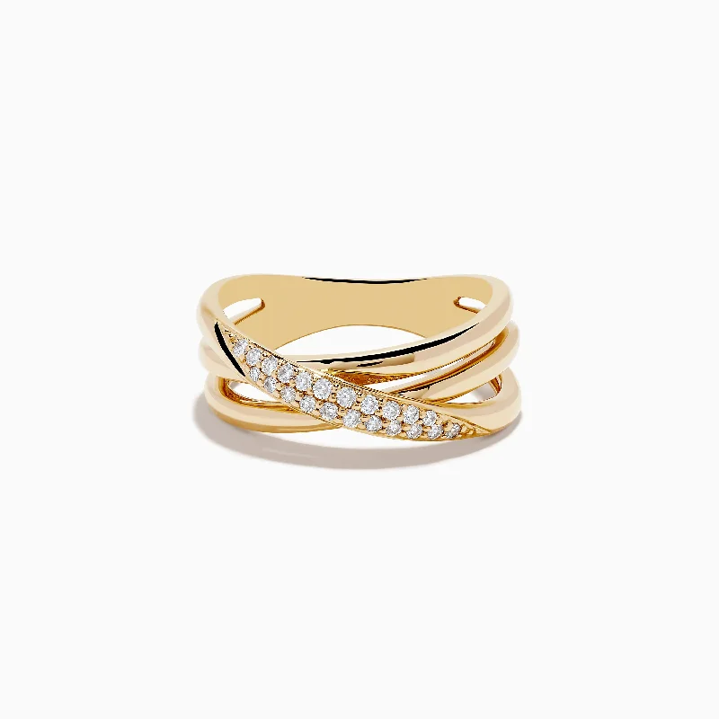 Custom Engagement Rings With Sapphire-D'Oro 14K Yellow Gold Diamond Crossover Ring, 0.18 TCW