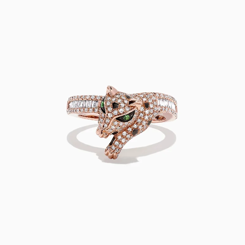 Custom Engagement Rings With Designer Settings-Signature 14K Rose Gold Diamond and Tsavorite Ring, 0.72 TCW