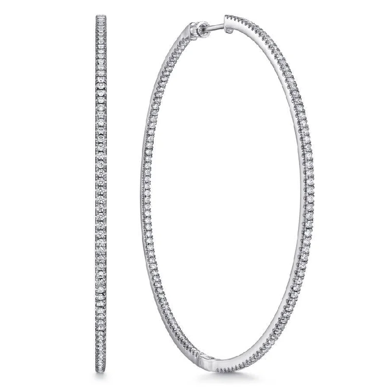 Bridal Necklaces For Wedding Day -Onyx Earrings-Gabriel & Co. - EG14383W45JJ - 14K White Gold French Pave 80mm Round Inside Out Diamond Hoop Earrings