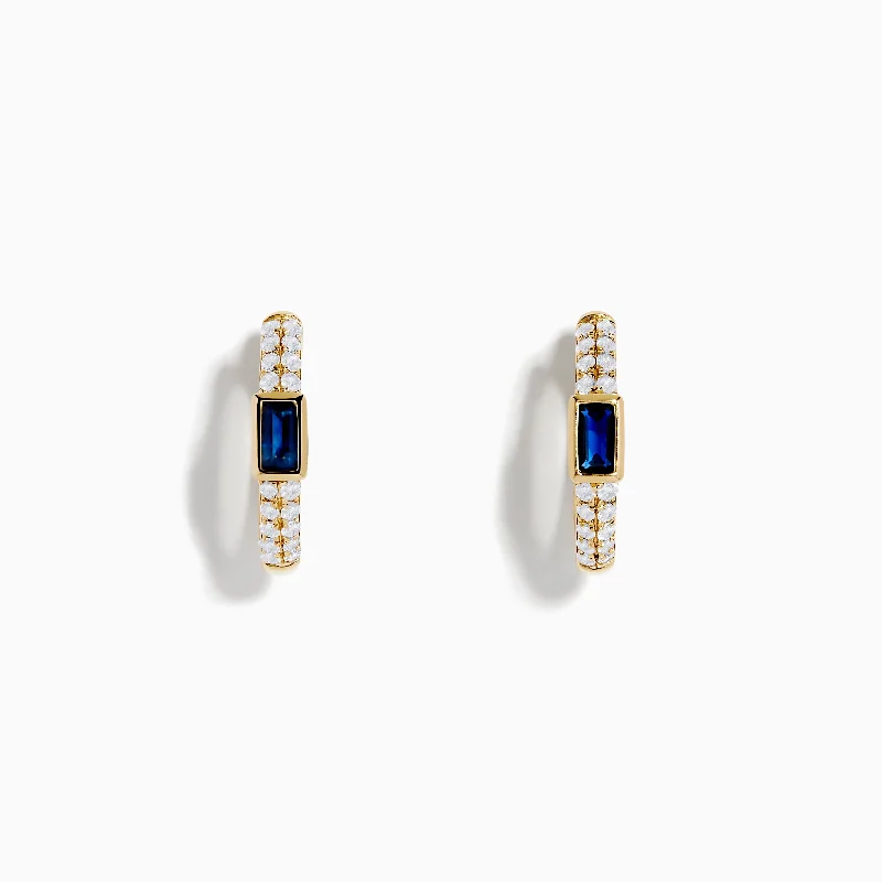 Crystal Necklaces For Glimmer -Square Stud Earrings-Royal Bleu 14K Yellow Gold Sapphire and Diamond Earrings