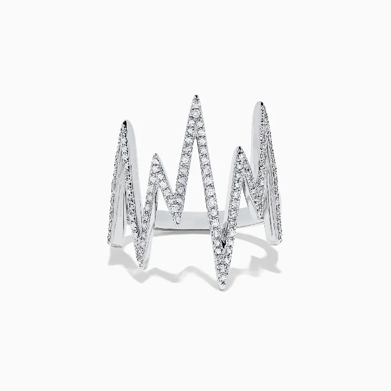 Personalized Rings For Engagement With Rubies-Novelty 14K White Gold Diamond Zig Zag Ring, 0.38 TCW