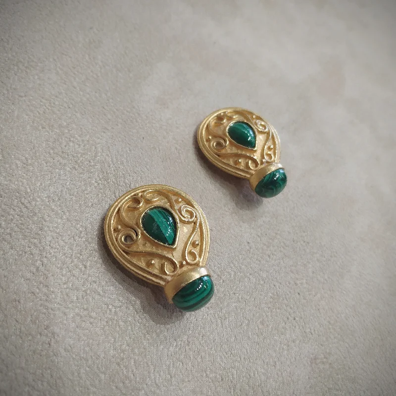 Luxury Beaded Necklaces For Formal Wear -Funky Hoop Earrings-Malachite Earrings by Rima Ariss Green Clip On Gold