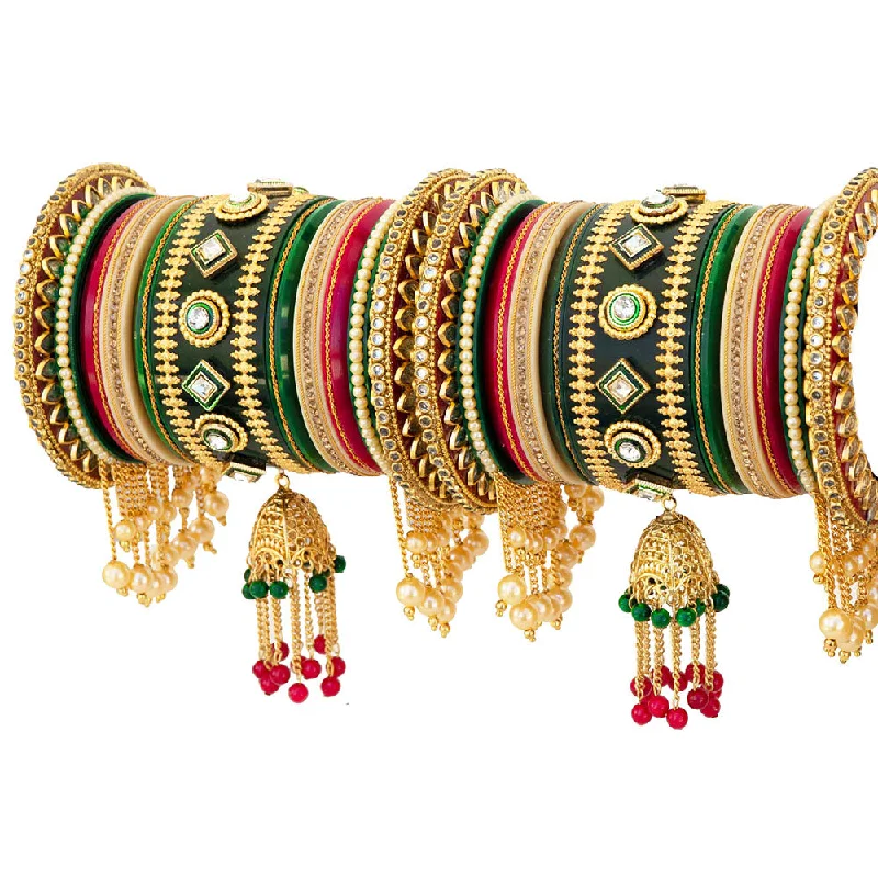 Affordable Bangles For Women-Akruti Collection Gold Plated Austrian Stone And Pearls Bangle Set