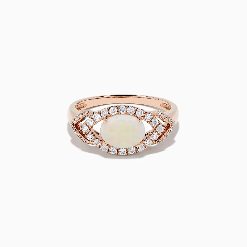 Women's Wedding Rings With Aquamarine Stones-Aurora 14K Rose Gold Opal and Diamond Evil Eye Ring, 0.96 TCW