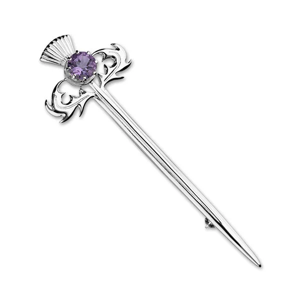 Large Flower Brooch-Thistle Silver Stone Brooch CB106 Amethyst