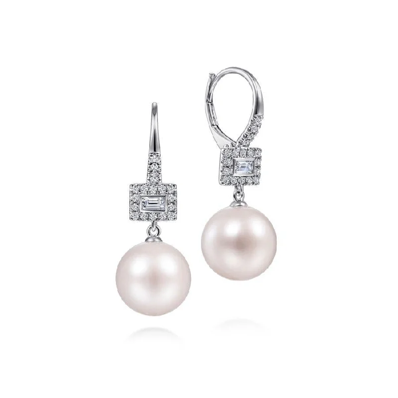 Elegant Beaded Necklaces For Special Occasions -Elegant Silver Earrings-Gabriel & Co. - EG14263W45PL - 14K White Gold Diamond and Pearl Drop Earrings