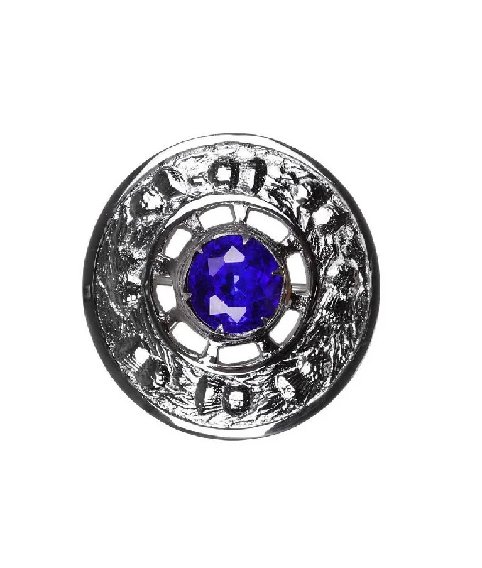 Artistic Brooch-Thistle Design and Blue Stone Brooch - Chrome Finish