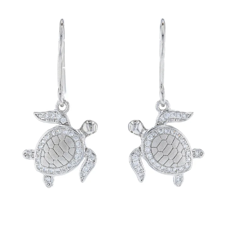 Spiritual Necklaces For Enlightenment -Silver Chain Earrings-Silver Turtle CZ Dangle Earrings