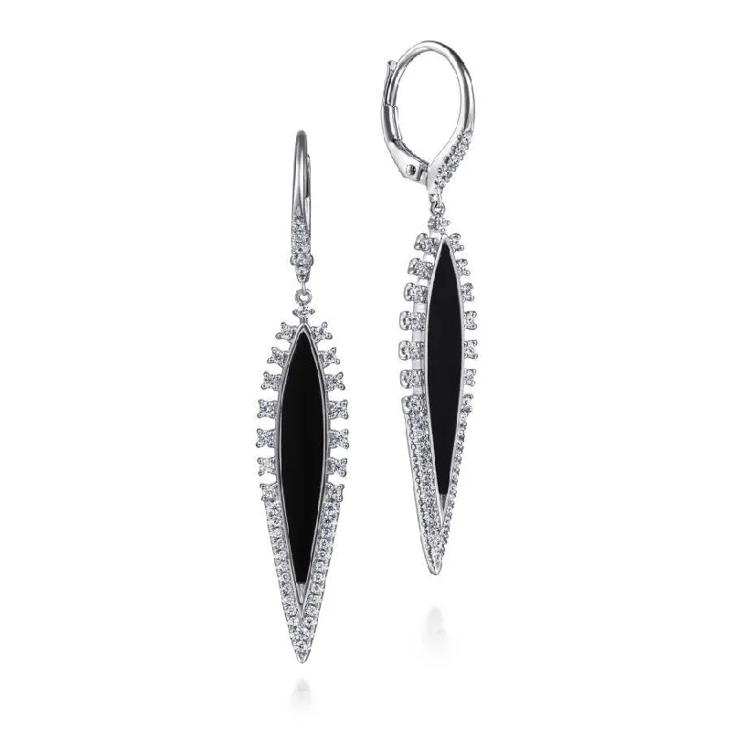 Long Silver Necklaces For Trendy Looks -Summer Earrings-Gabriel & Co. - EG14283W45OX - 14K White Gold Diamond and Onyx Drop Earrings