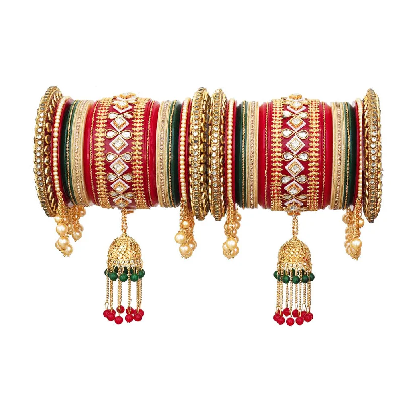 Shiny Silver Bangles For Everyday Wear-Akruti Collection Gold Plated Austrian Stone And Pearls Bangle Set