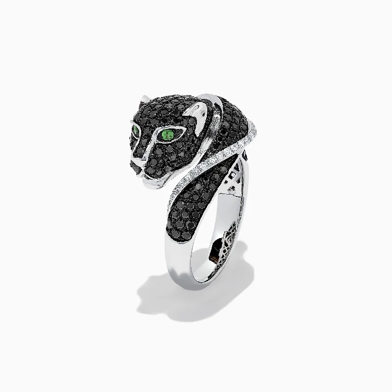 Custom Rings With Classic Designs-Signature 14K White Gold Black & White Diamond Panther Ring, 1.54 TCW