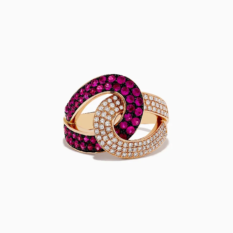 Custom Wedding Rings With Square Diamonds-Rosa 14K Rose Gold Ruby and Diamond Intertwined Ring, 1.15 TCW