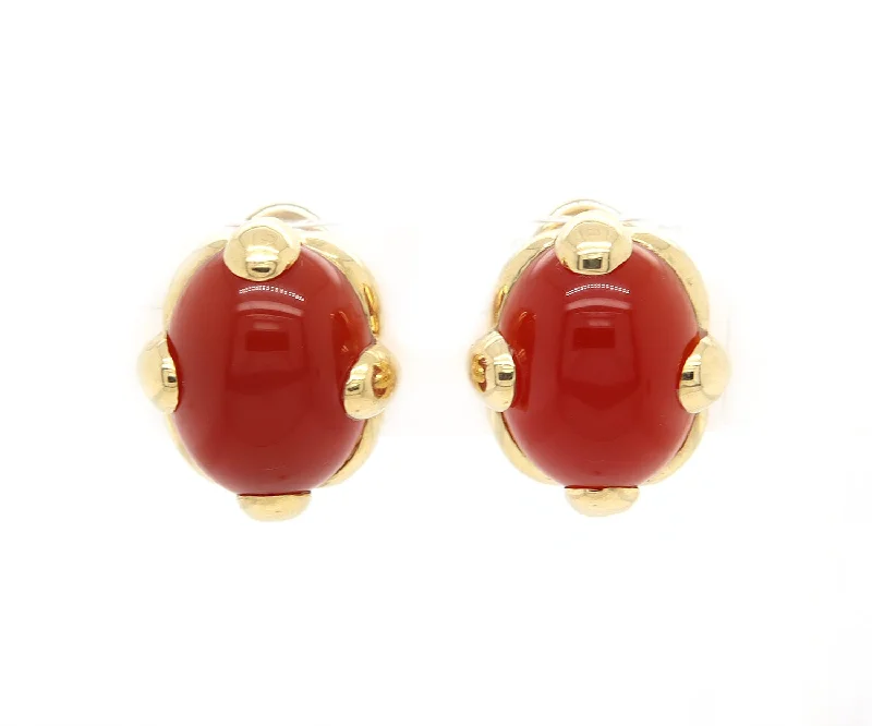 Exquisite Gold Necklaces For Women -Blue Drop Earrings-20.0ct Oval Carnelians Solitaire Clip on Earrings in 18K