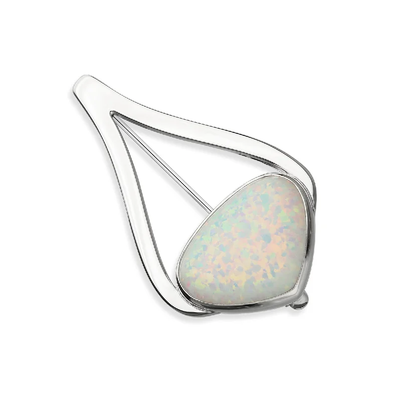 Brooch for Casual Wear-Sahara Sunset Silver Brooch SB149 White Opal