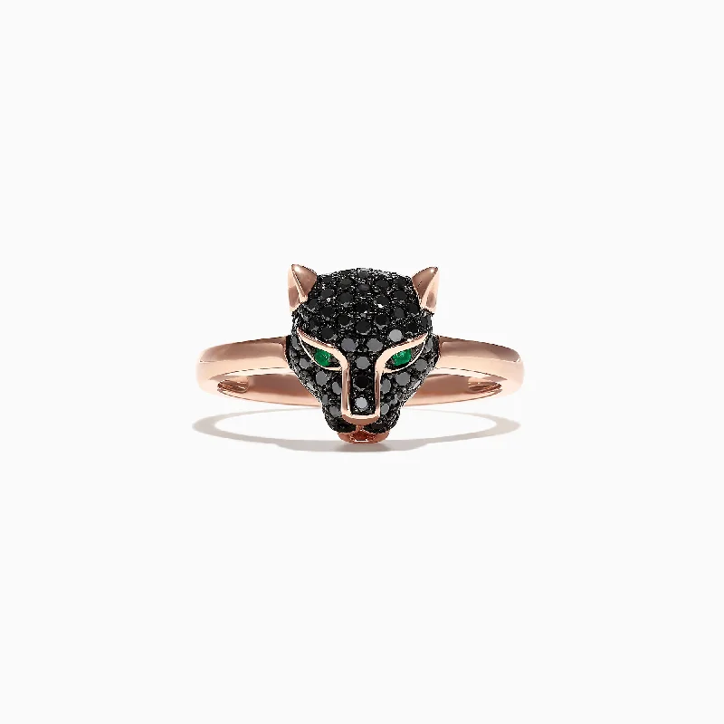 Men's Wedding Rings With Simple Diamond Settings-Signature 14K Rose Gold Black Diamond & Emerald Mini Ring, 0.46 TCW