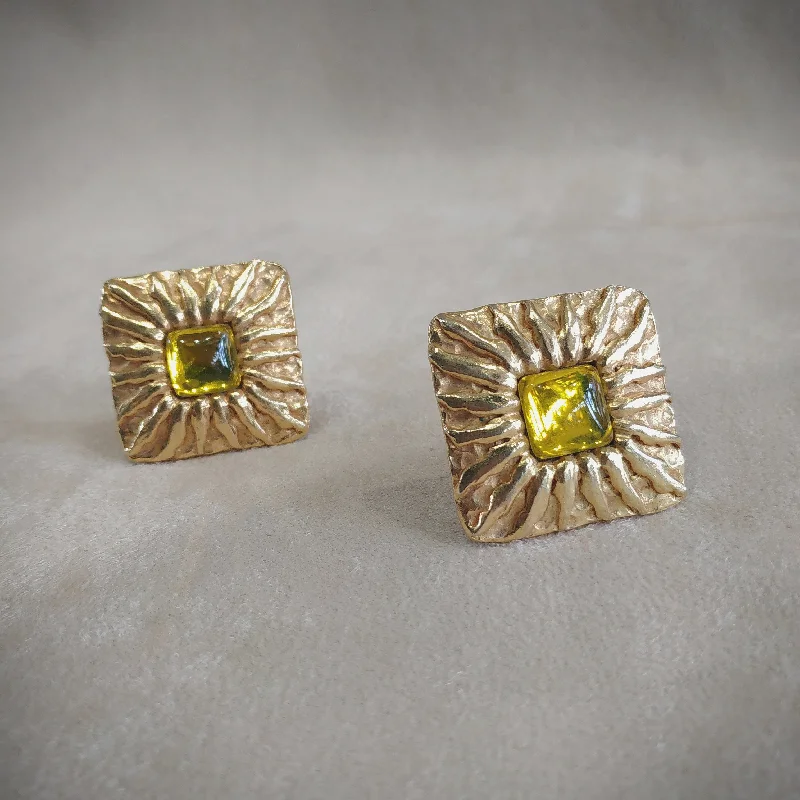 Birthstone Necklaces For Gifts -Comfortable Earrings-Jean Patou Yellow Gold Square  clip on earrings