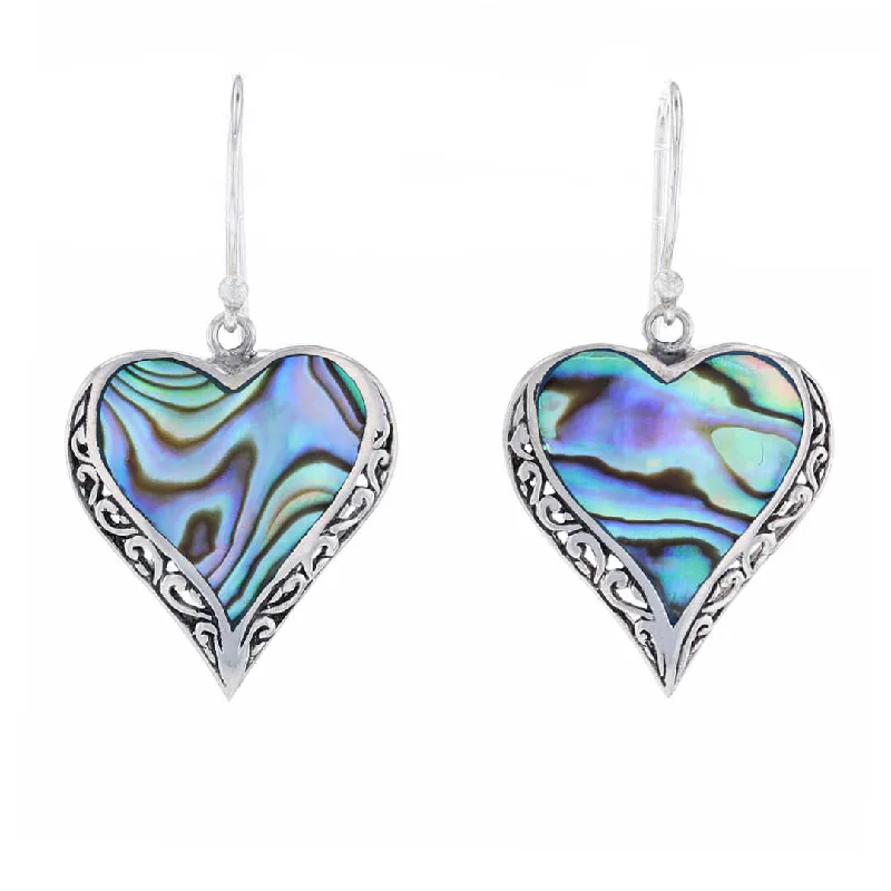 Elegant Diamond Necklaces For Gifts -Circular Earrings-Silver Heart Abalone Dangle Earrings