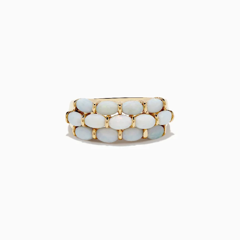 Wedding Bands With Large Diamonds-Aurora 14K Yellow Gold Opal Ring