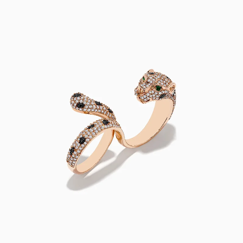 Personalized Engagement Rings With Gold-Signature 14K Rose Gold Diamond & Emerald Double Finger Ring, 1.91 TCW