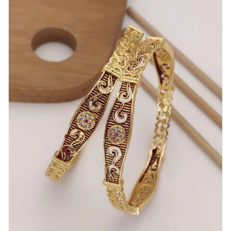 Unique Designs For Statement Bangles-SP Jewellery Gold Plated Austrian Stone Bangle Set