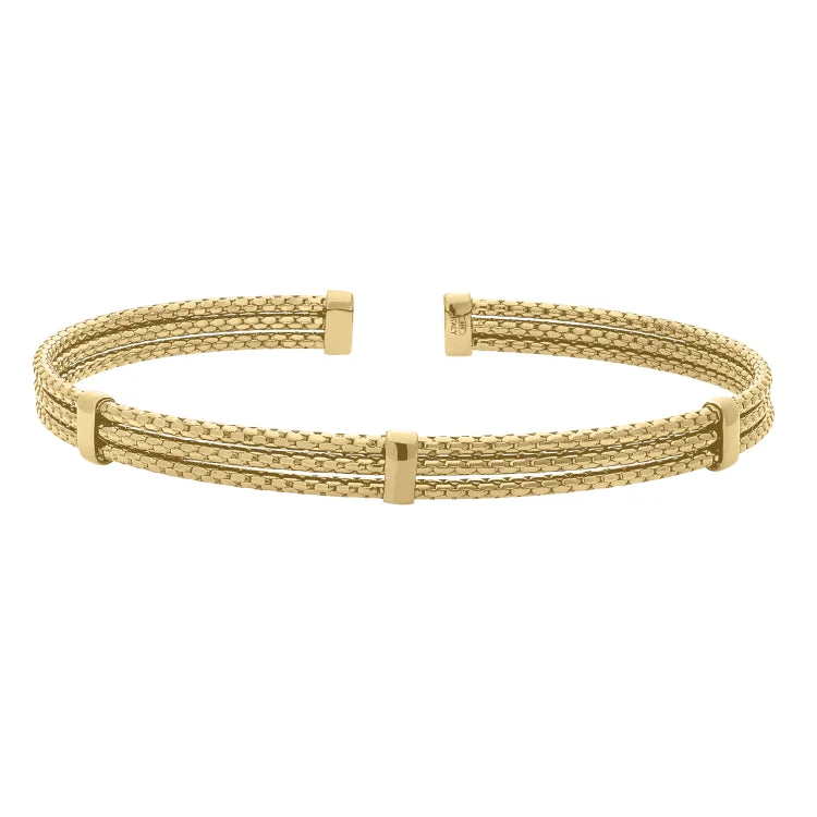 Natural Stone Bracelets-Gold Vermeil Sterling Silver 3 Cable 3 Bar Cuff Bracelet