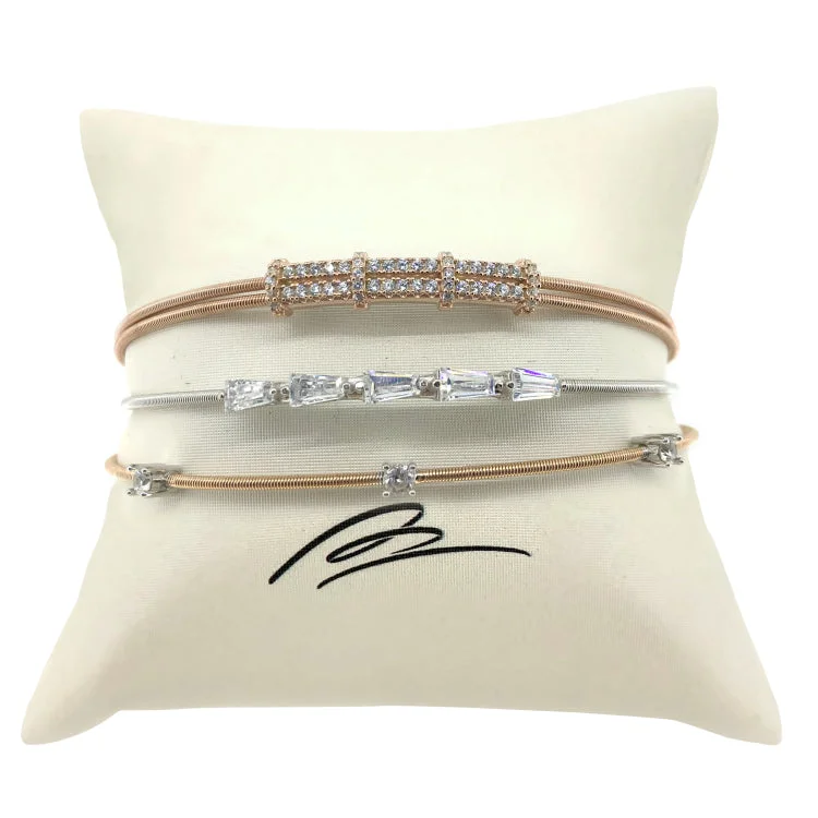 Vintage Crystal Bracelets-Rose Gold and Silver Tapered Baguette Stack