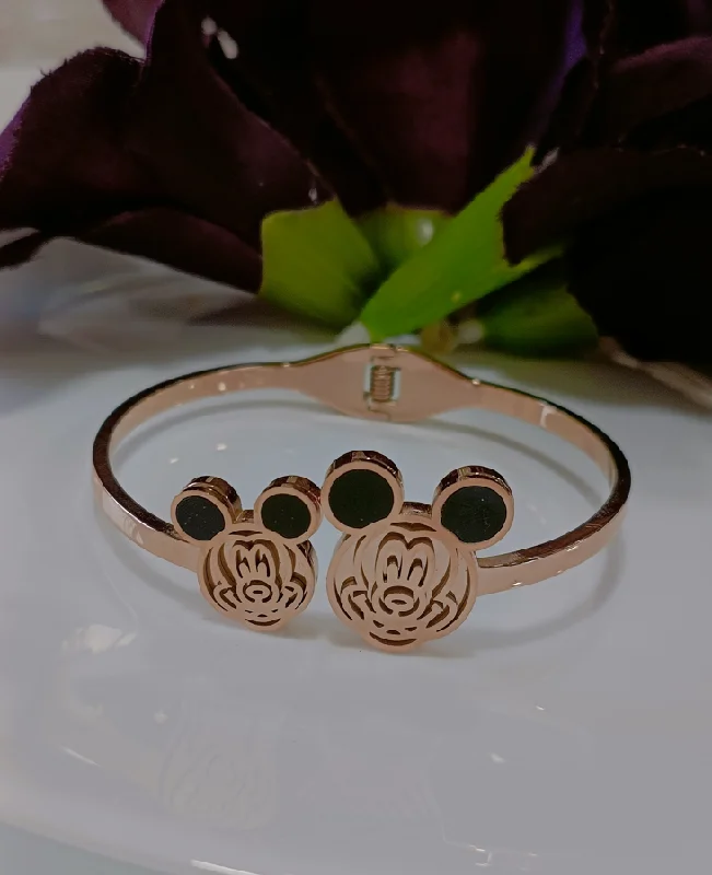 Designer Crystal Bangles-Tarohi Jewels Stainless Steel Rosegold Plated Mickey Mouse Face Kada- STKD 3056