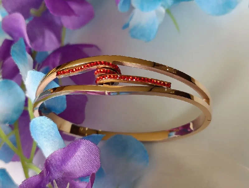 Modern Bangles For Contemporary Fashion-Tarohi Jewels Stainless Steel Rosegold Plated Red Colour Knot Kada-STKD 2625