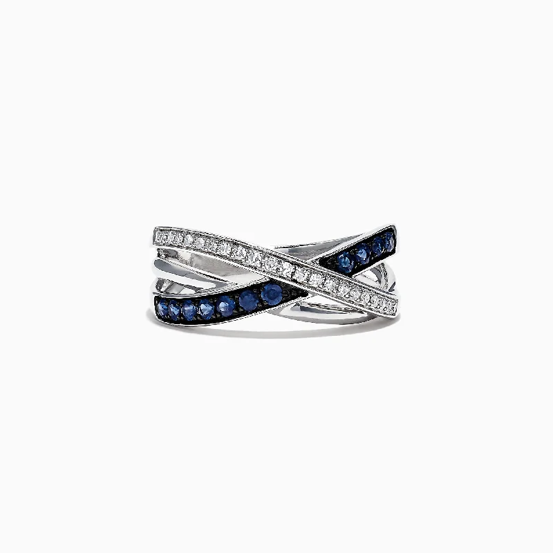 Women's Custom Wedding Bands-Royale Bleu 14K White Gold Blue Sapphire and Diamond Ring, 0.39 TCW