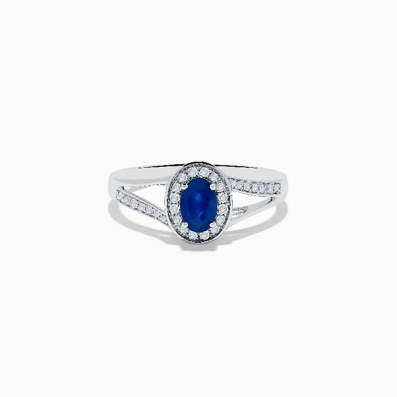 Vintage Rings With Precious Stones-Royale Bleu 14K White Gold Sapphire and Diamond Ring, 0.70 TCW