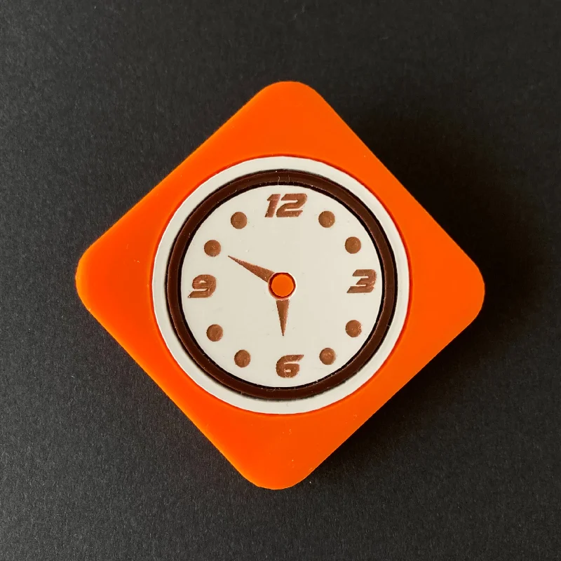 Silver Brooch Pin for Party-ORANGE VINTAGE CLOCK Acrylic brooch