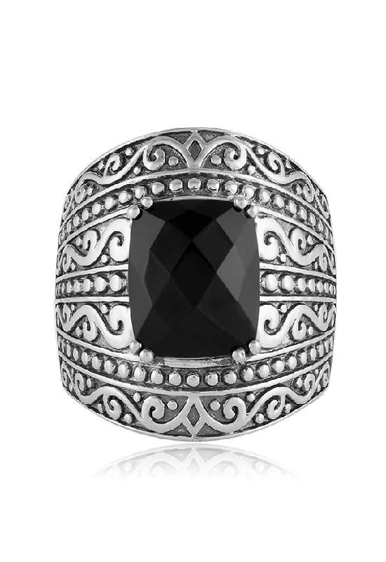 Affordable Vintage Engagement Rings-925 Sterling Silver Onyx Ring, 3.90 TCW