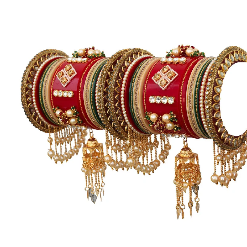 Bangles For Special Occasions-Akruti Collection Gold Plated Austrian Stone And Pearls Bangle Set