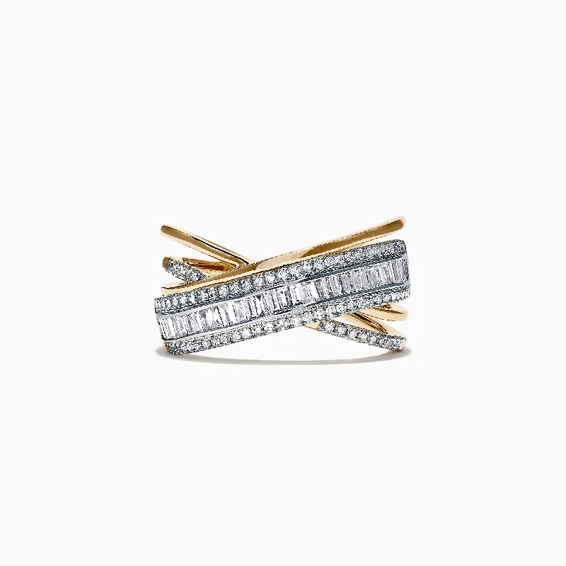 Elegant Gold Wedding Bands-Duo 14K 2 Tone Gold Diamond Crossover Ring, 0.77 TCW