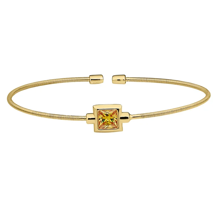 Beaded Chain Bracelets For Women-Gold Finish Sterling Silver Cable Cuff Bracelet with Princess Cut Simulated Citrine Birth Gem