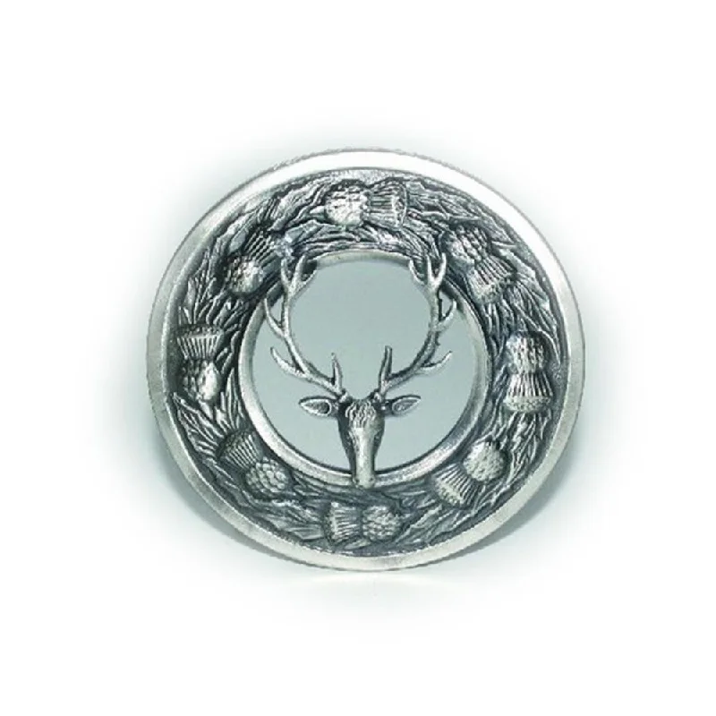 Brooch for Winter Coat-Stag Thistle Design Plaid Brooch - Antique Finish