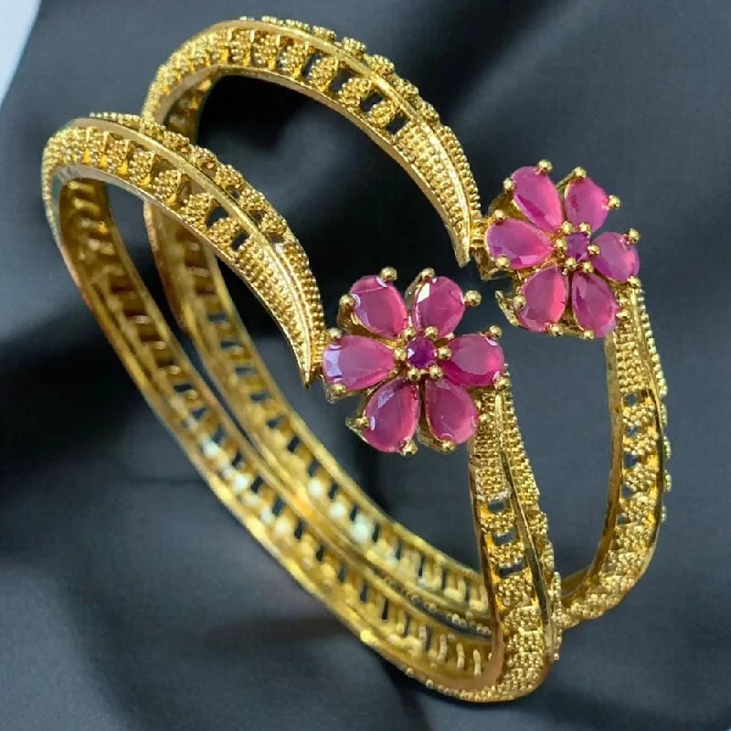 Bridal Bangles For Weddings-Sona Creation Gold Plated Crystal Stone Kada Set