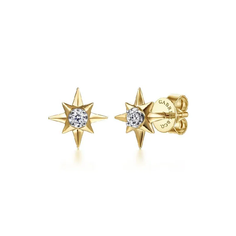 Delicate Necklaces For Minimalist Look -Luxury Diamond Earrings-Gabriel & Co. - EG14081Y45JJ - 14K Yellow Gold Diamond Star Stud Earrings