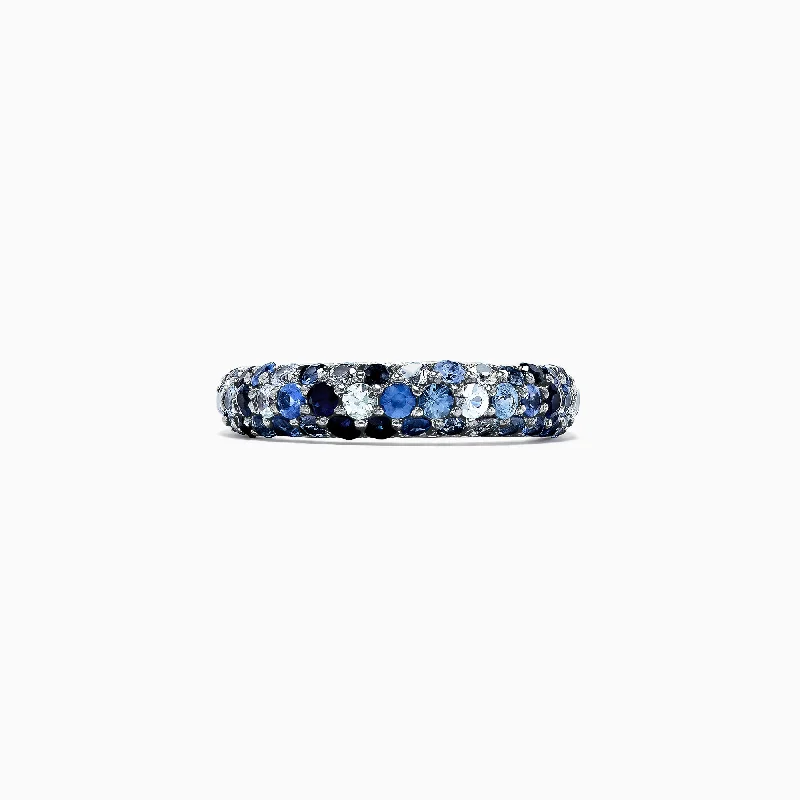 Vintage Wedding Bands With Custom Cut-925 Sterling Silver Blue Sapphire Splash Ring, 1.80 TCW