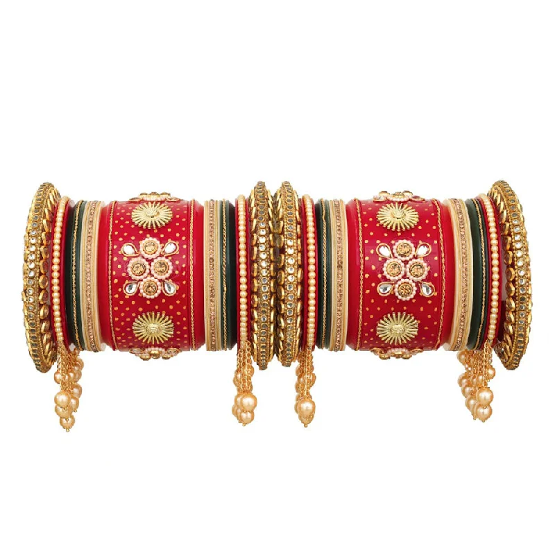 Casual Bangle Designs For Every Day-Akruti Collection Gold Plated Austrian Stone And Pearls Bangle Set