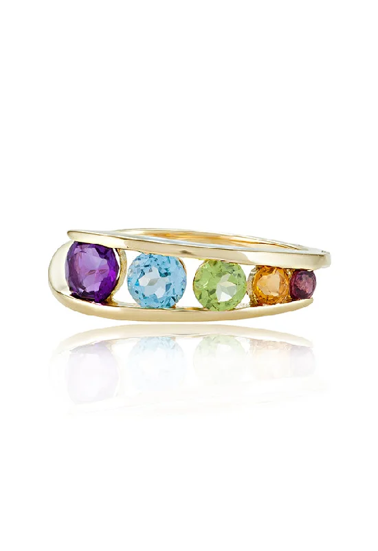 Custom Engagement Rings For Couples With Diamonds-Mosaic 14K Yellow Gold Multi Gemstone Ring, 1.33 TCW