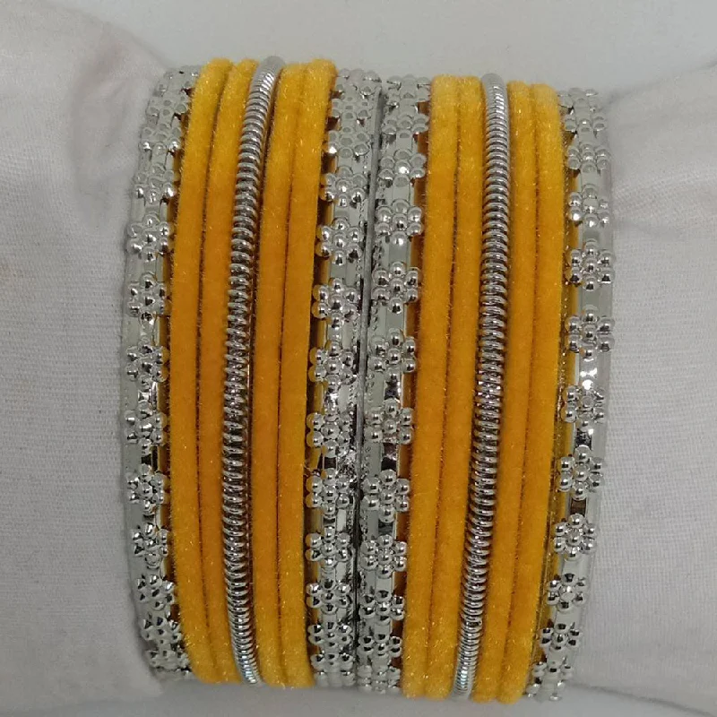 Gold With Silver Bangles For Mixed Metals-Shree Asha Bangles 14 Pieces in single bangle and Pack Of 12 Yellow  Color bangles Set