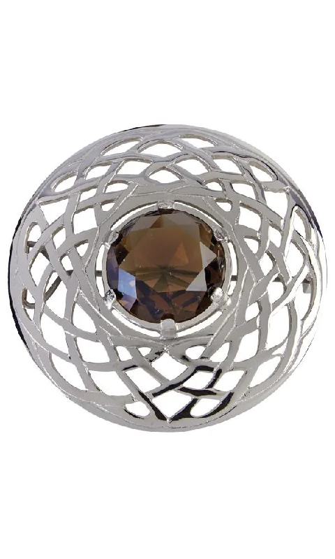 Brooch for Fashion Lovers-Plaid Brooch - Plain Celtic Design with Stone - Polished Finish